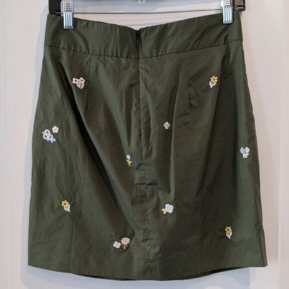 J. Crew Skirt Size 4 Olive Green Mini Embroidered Floral Tie-Waist NWT G9054 - Picture 4 of 16